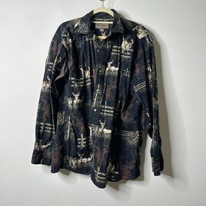 Woods & Waters Outfitters Black Deer Buck Button Down Shirt XL